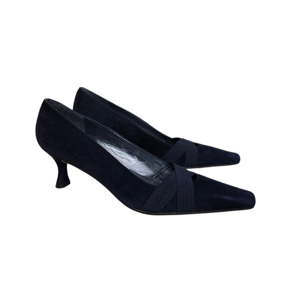 Stuart Weitzman Shoes - Stuart Weitzman Navy Blue Suede Kitten Heel Pumps Pointed Square Toe Size 9.5